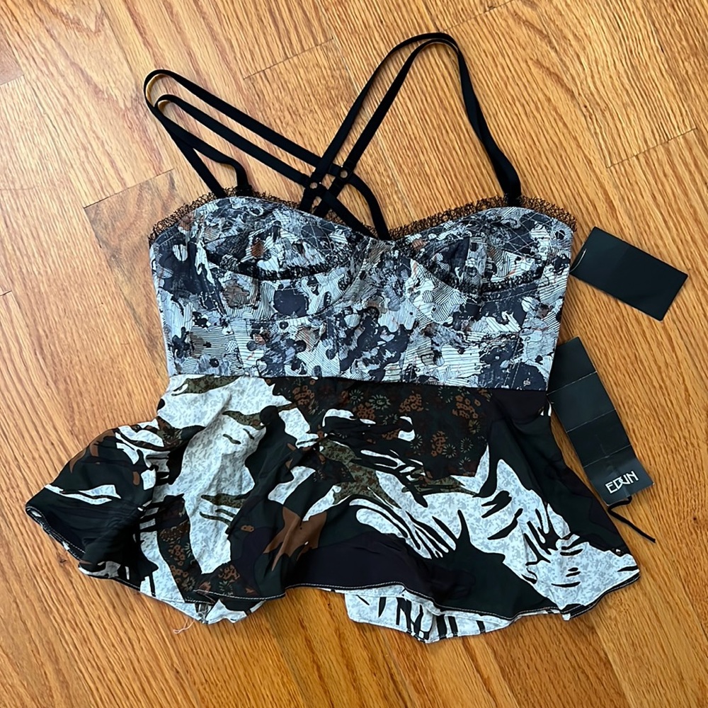 Edun Crosshatch Camo Print Bustier